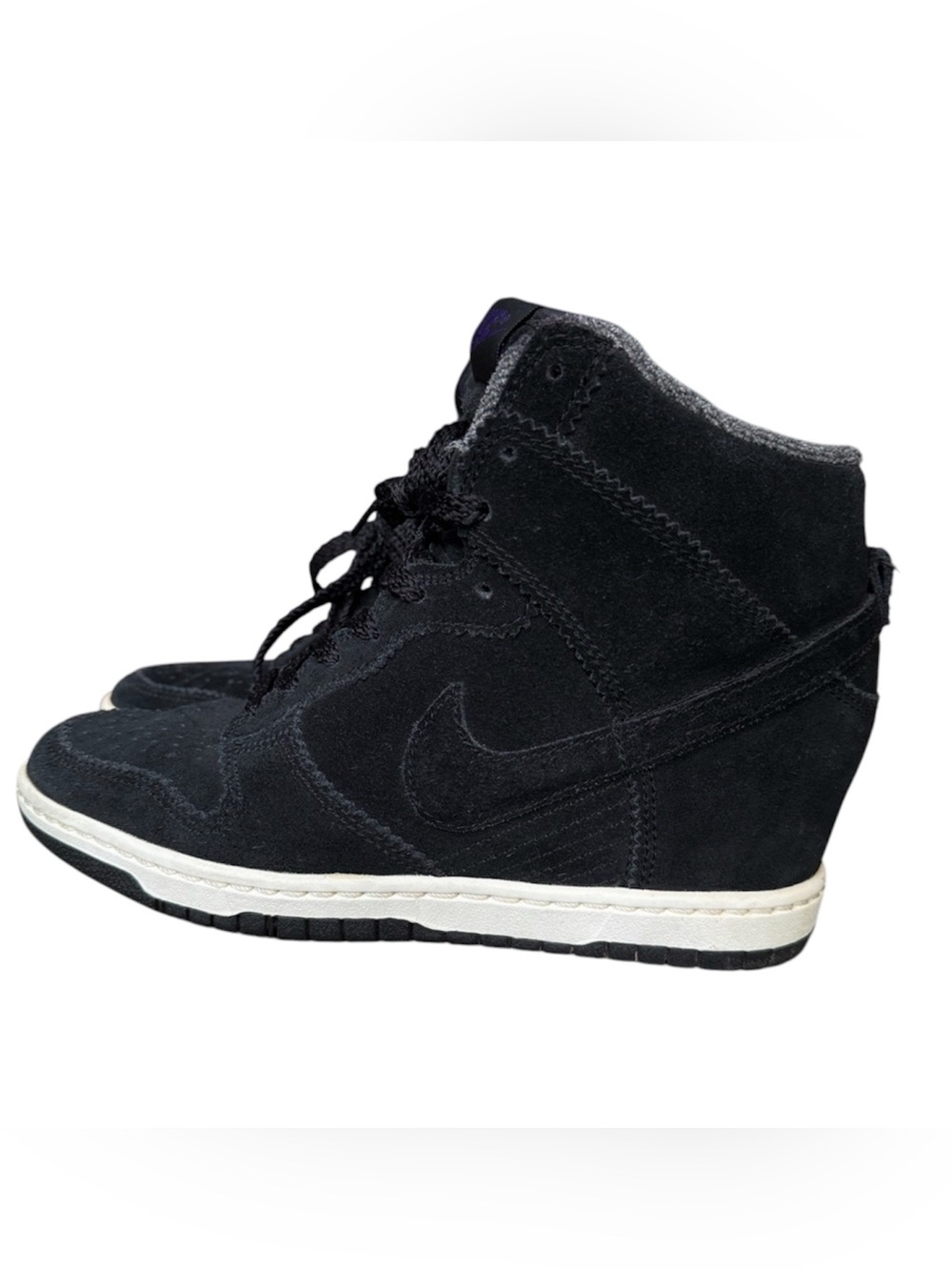 Nike Dunk Sky Hi Wedge Sneakers Black Suede Women’s 7.5 Hidden Heel EUC 2012